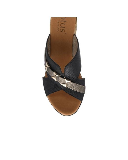 Lotus Black Barracuda Wedge Sandals