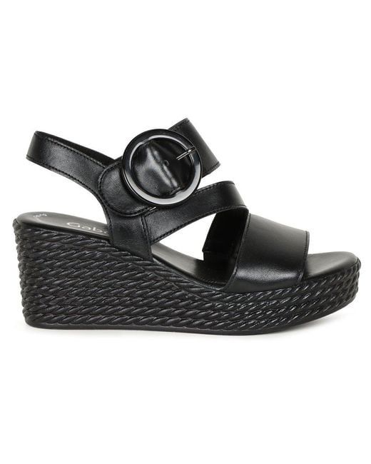 Gabor Black Drama Wedge Heel Sandals