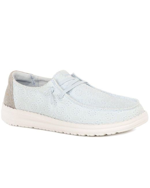 HeyDude White Wendy Eyelet Lace Canvas Shoes