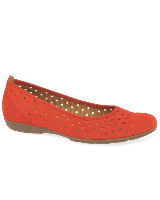 Gabor Red Ruffle Punched Detail Casual Shoes