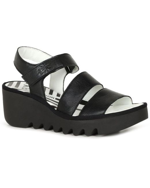 Fly London Black Bexy Wedge Heel Sandals
