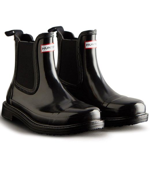 Hunter Black Commando Gloss Chelsea Boot Wellingtons Size: 3