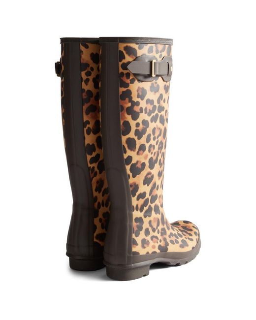 Hunter Brown Original Tall Leopard Wellingtons