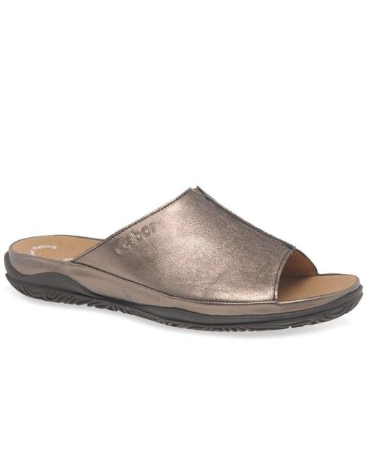 Gabor Brown Idol Leather Wide Fit Mules