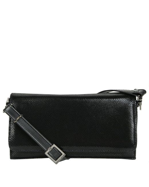 Peter Kaiser Black Lanelle Textured Leather Clutch Shoulder Bag Size:
