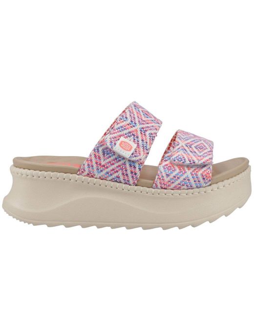 HeyDude Pink Delray Slide Surf Baja Platform Sandals
