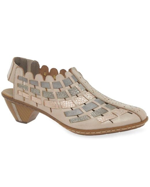 Rieker White Sina Leather Woven Heeled Shoes