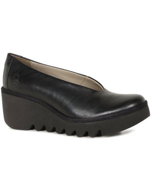 Fly London Black Beso Wedge Heel Shoes
