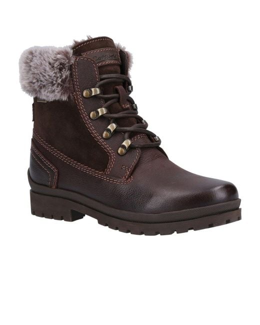 Cotswold Brown Faux Fur-Lined Lace-Up Ankle Boots