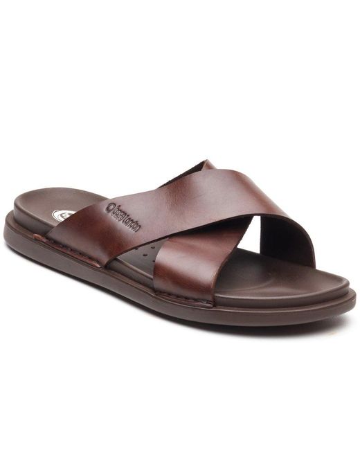 Base London Brown Drift Cross Strap Sandals for men