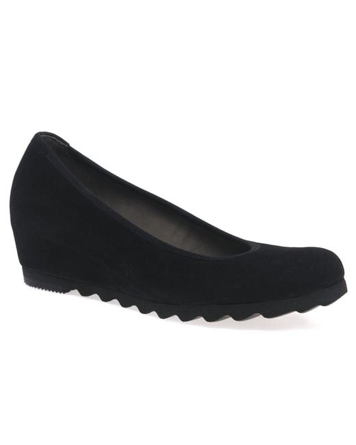 Gabor Black Request Modern Wedge Court Shoes Suede