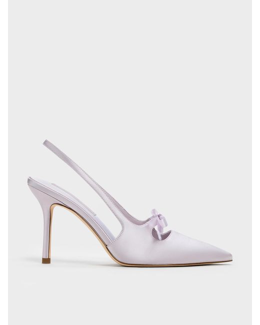 Charles & Keith White Venetia Satin Bow Pointed Slingback Pumps