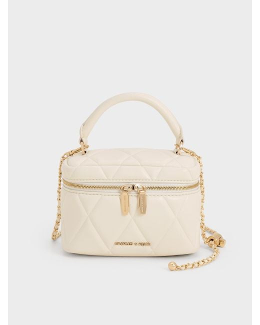 Charles & Keith Natural Arwen Quilted Top Handle Vanity Bag