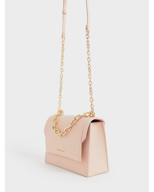 Charles Keith Front Flap Chain Handle Crossbody Bag in Pink Lyst