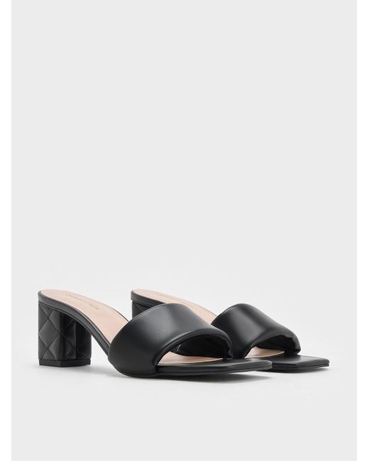 Charles & Keith Black Puffy-strap Quilted-heel Mules