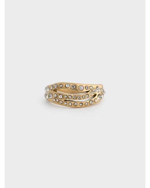 Charles & Keith White Aine Crystal Sculptural Ring