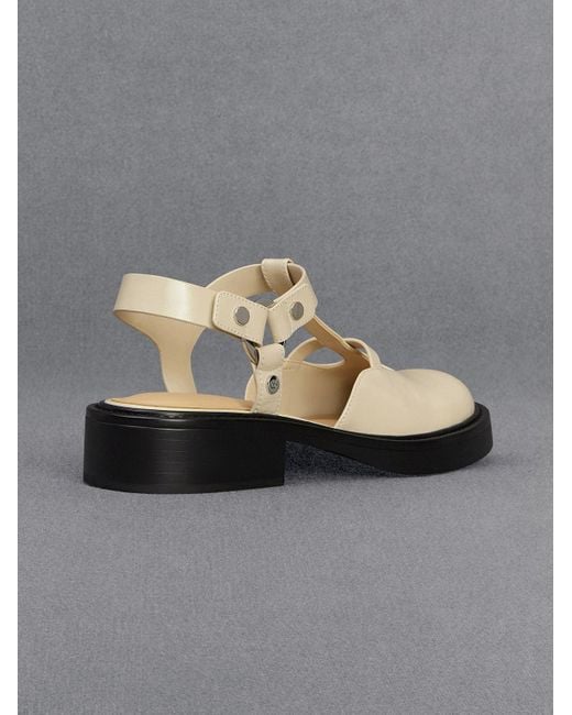 Charles & Keith Gray Leather Cut-out T-bar Mary Jane Flats