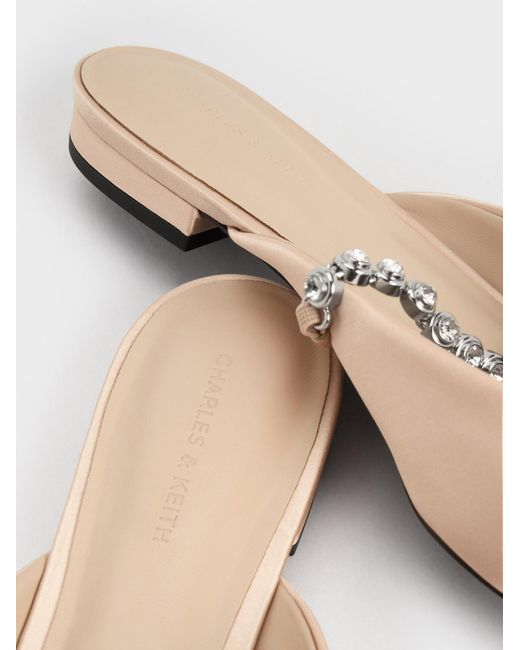 Charles & Keith White Recycled Polyester Gem-strap Metallic Flat Mules