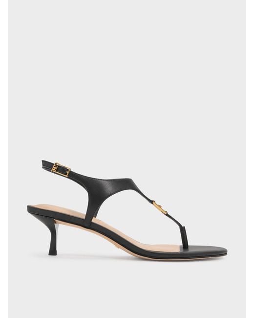 Charles & Keith Natural Leather Thong Kitten Heels