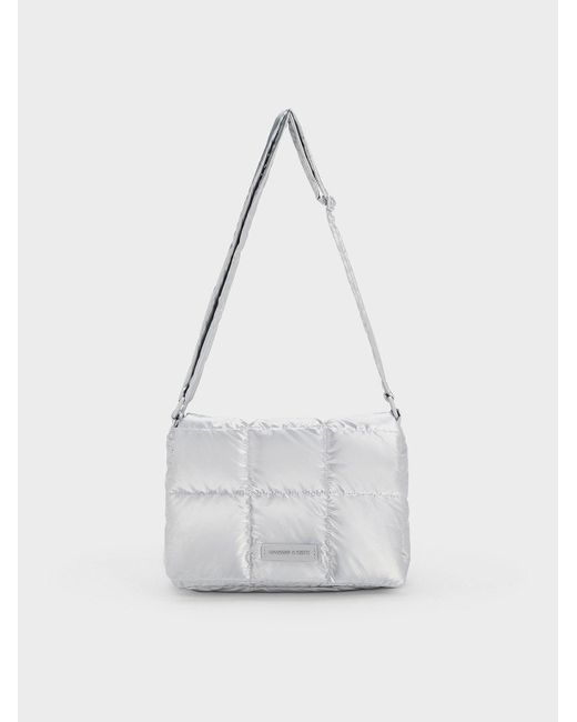 Charles & Keith White Mini Errya Nylon Quilted Puffy Crossbody Bag