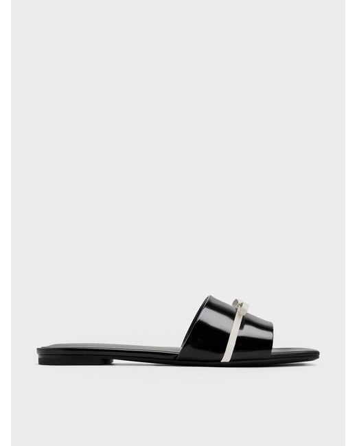 Charles & Keith White Two-tone Bow Slide Sandals