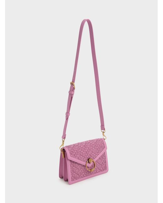 Charles & Keith Joelle Ring Pushlock Tweed Envelope Shoulder Bag in Pink Lyst