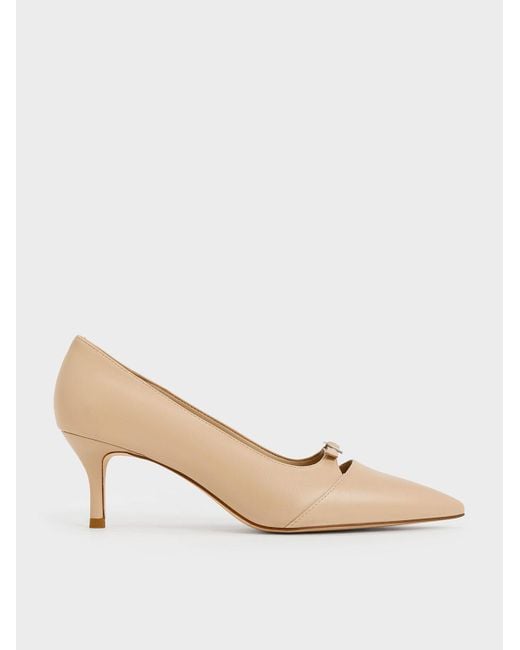 Charles & Keith Natural Buckle-strap Pointed-toe Pumps