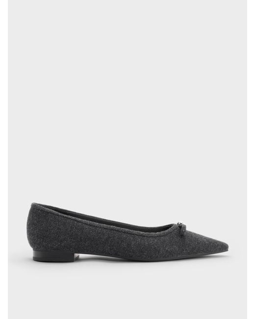 Charles & Keith White Felt Bow Pointed Ballet Flats