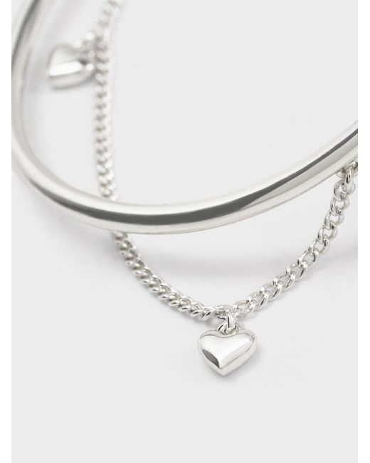 Charles & Keith Metallic Annalise Heart Stone Chain-link Bracelet