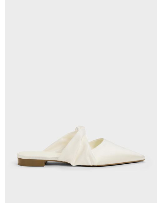 Charles & Keith White Satin Twisted-Strap Pointed Mules