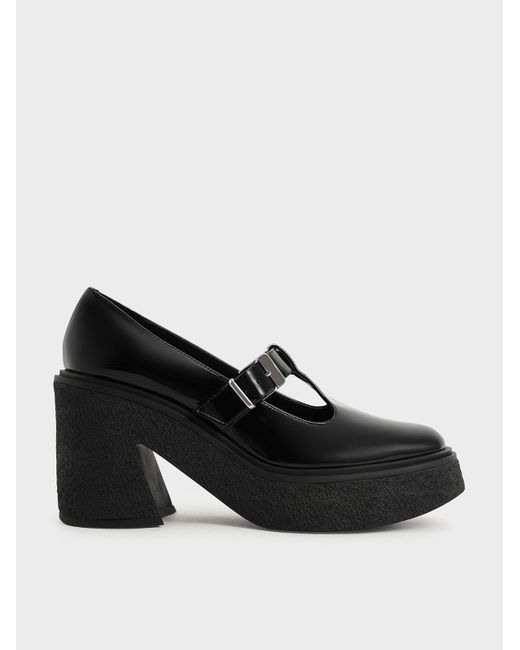Charles & Keith Odette Patent Leather T-bar Platform Mary Janes in Black - Lyst