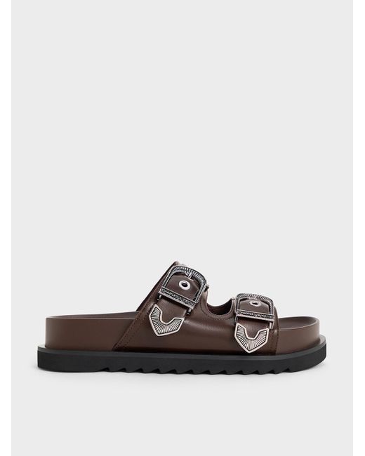 Charles & Keith White Kirke Buckled Double-Strap Sandals