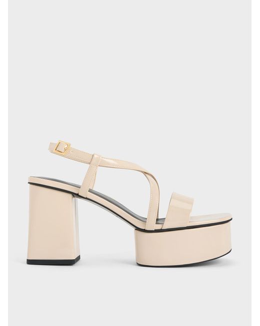 Charles & Keith Natural Patent Crossover Strap Platform Sandals
