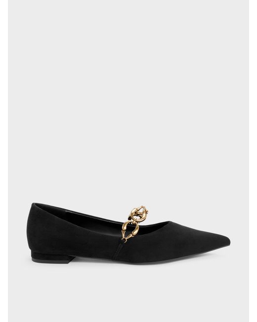 Charles & Keith White Faux Suede Metallic-Accent Ballet Flats