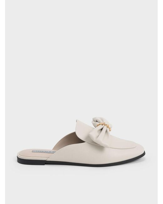 Charles & Keith White Chain-link Bow Loafer Mules
