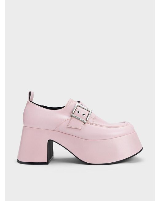 Charles & Keith Pink Rubina Buckled Chunky Loafers