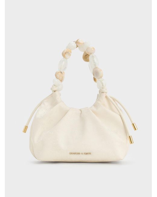 Charles & Keith Natural Aviary Jacquard Beaded-Handle Bag