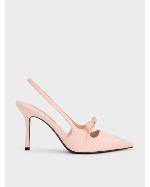 Charles & Keith Pink Satin Bow Pointed-Toe Slingback Pumps
