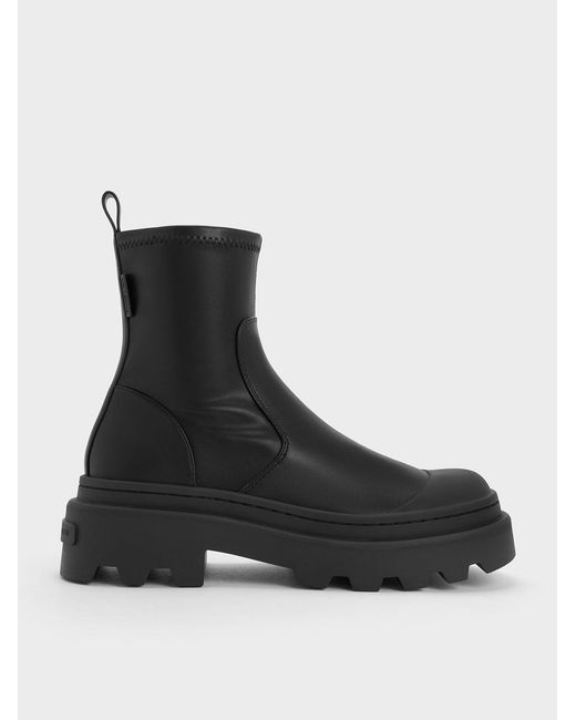 Charles & Keith Black Indra Chunky Ridged-sole Ankle Boots
