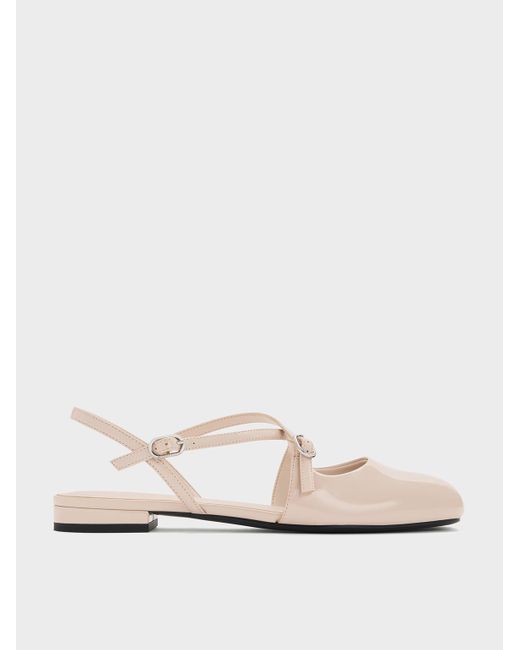 Charles & Keith White Patent Crossover Buckled Slingback Flats
