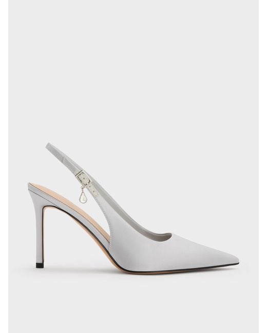 Charles & Keith White Teardrop-Crystal Pointed Slingback Pumps