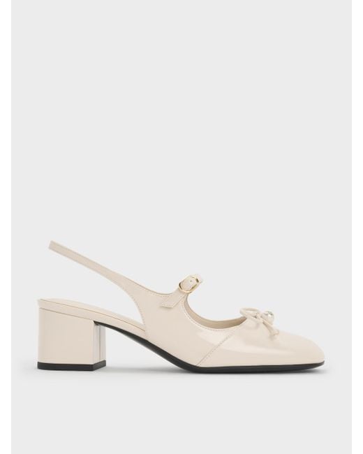 Charles & Keith Natural Patent Crystal-Pearl Mary Jane Slingback Pumps