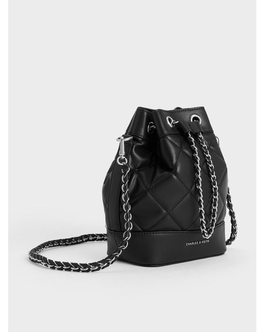 Charles & Keith Black Quilted Two-way Bucket Bag