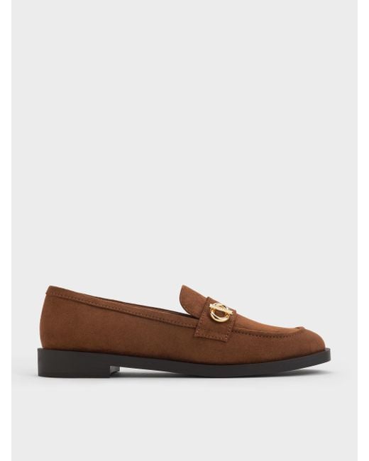 Charles & Keith Brown Marley Faux Suede Metallic-accent Loafers