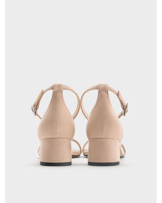 Charles & Keith Natural Faux Suede Block-Heel Ankle-Strap Sandals