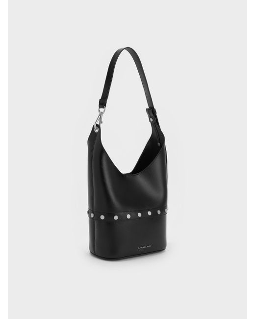 Charles & Keith Black Bobbie Studded Convertible Two-way Bucket Bag