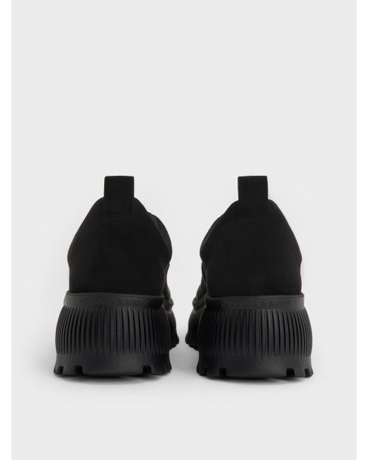 Charles & Keith Black Darra Faux Suede Ridged-Sole Platform Sneakers