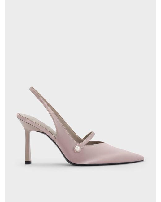 Charles & Keith Pink Helena Recycled Polyester Pearl-buckle Pointed-toe Slingback Pumps