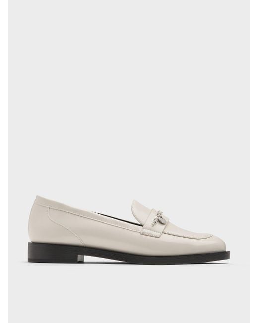 Charles & Keith White Braided-Chain Metallic-Accent Loafers