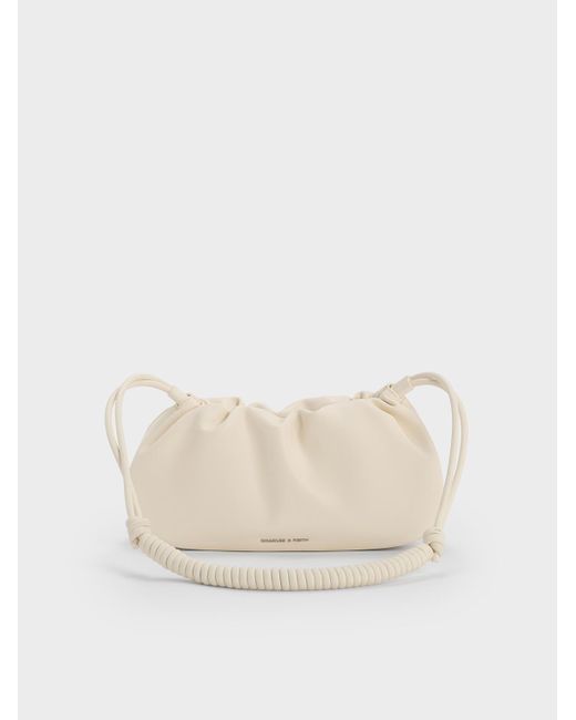 Charles & Keith White Lorelai Ruched Knotted-Strap Shoulder Bag